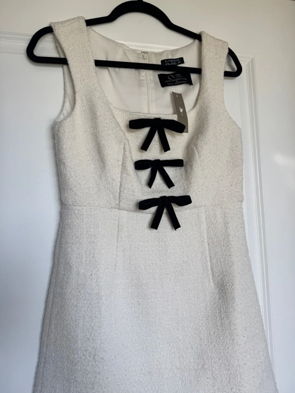 NWT | J. CREW Women’s Sophia Dress with Velvet Bows in Tweed | Ivory | Size 4 - Picture 4 of 16